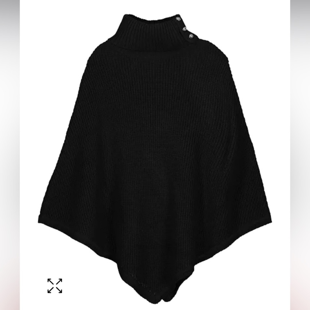 MICHAEL KORS Black Turtleneck Shaker Stitch Poncho Cape Sweater